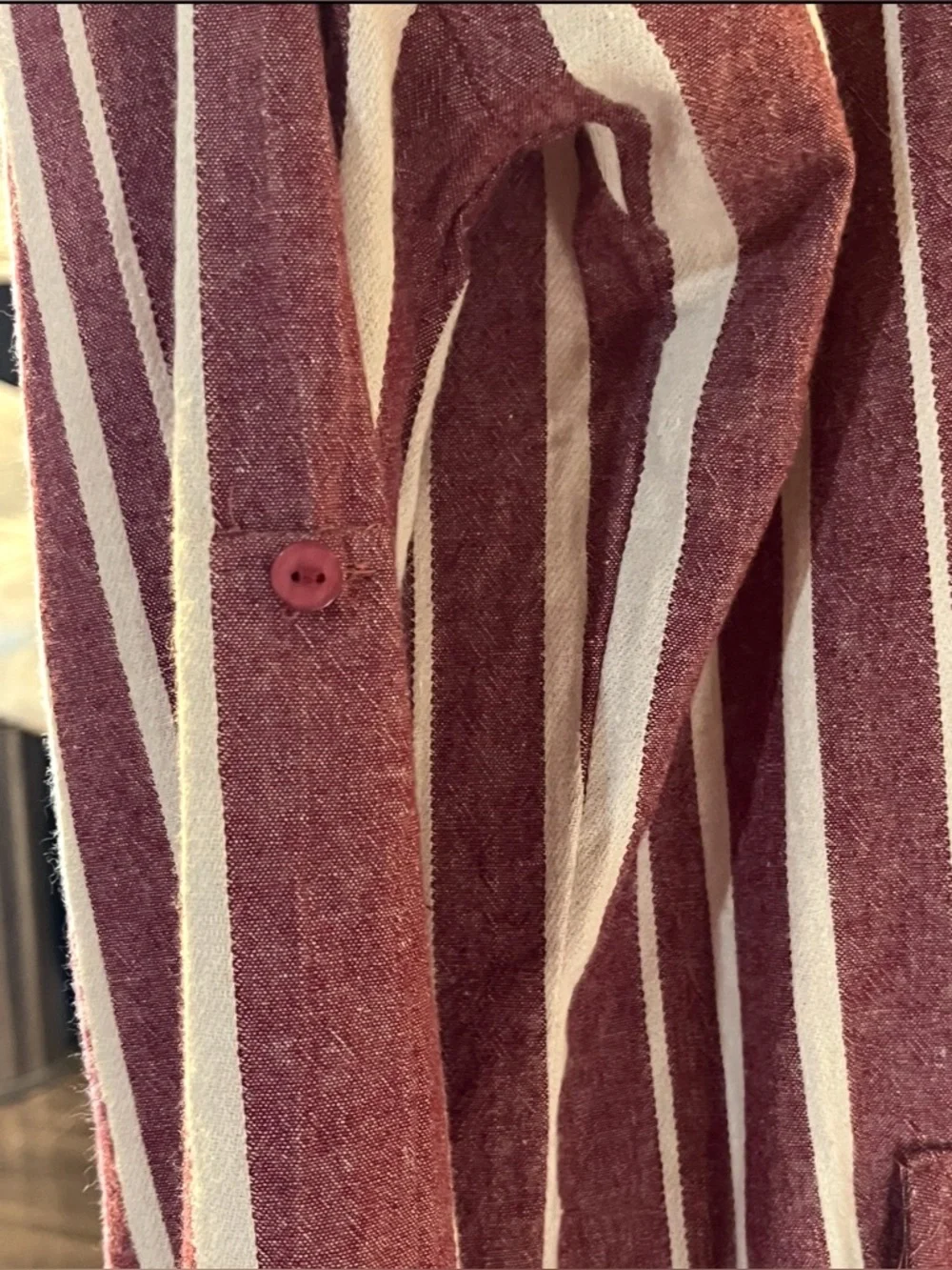 NWT entro Burgundy and Cream Stripe Maxi Capri Dress Roll Sleeves 100% Cotton S - Picture 10 of 15